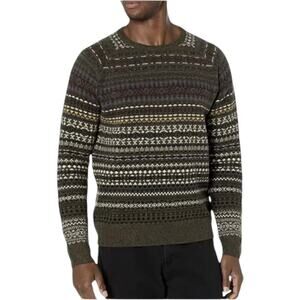 🍀 Good Threads Men’s Lambswool Forest Green Nordic Stripe Sweater Size XS Winter